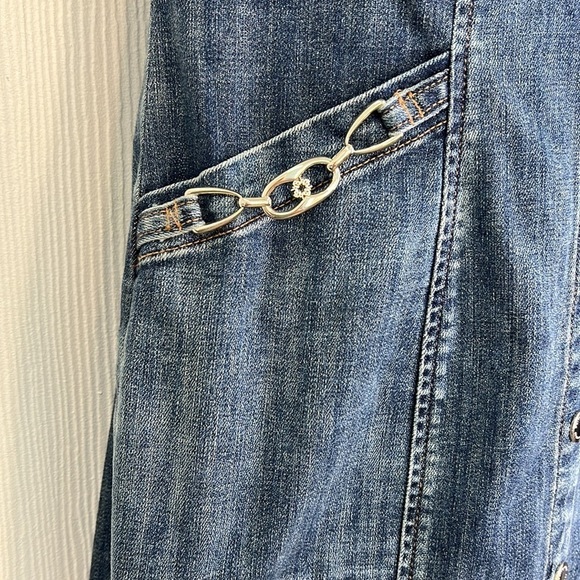 WHBM - Denim Silver Hardware Sleeveless Pocket Zip Up Midi Sheath Dress Size 4 - Picture 5 of 13